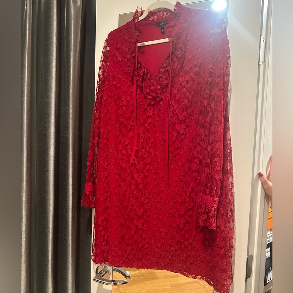 Escada Vibrant Red Lace Blouse